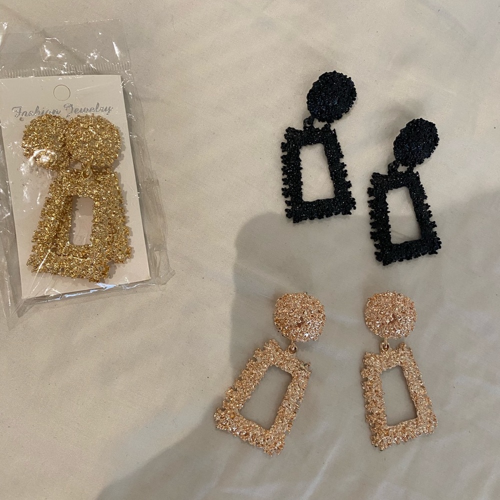 Fashion earrings gold black and rose gold chandelier earrings
